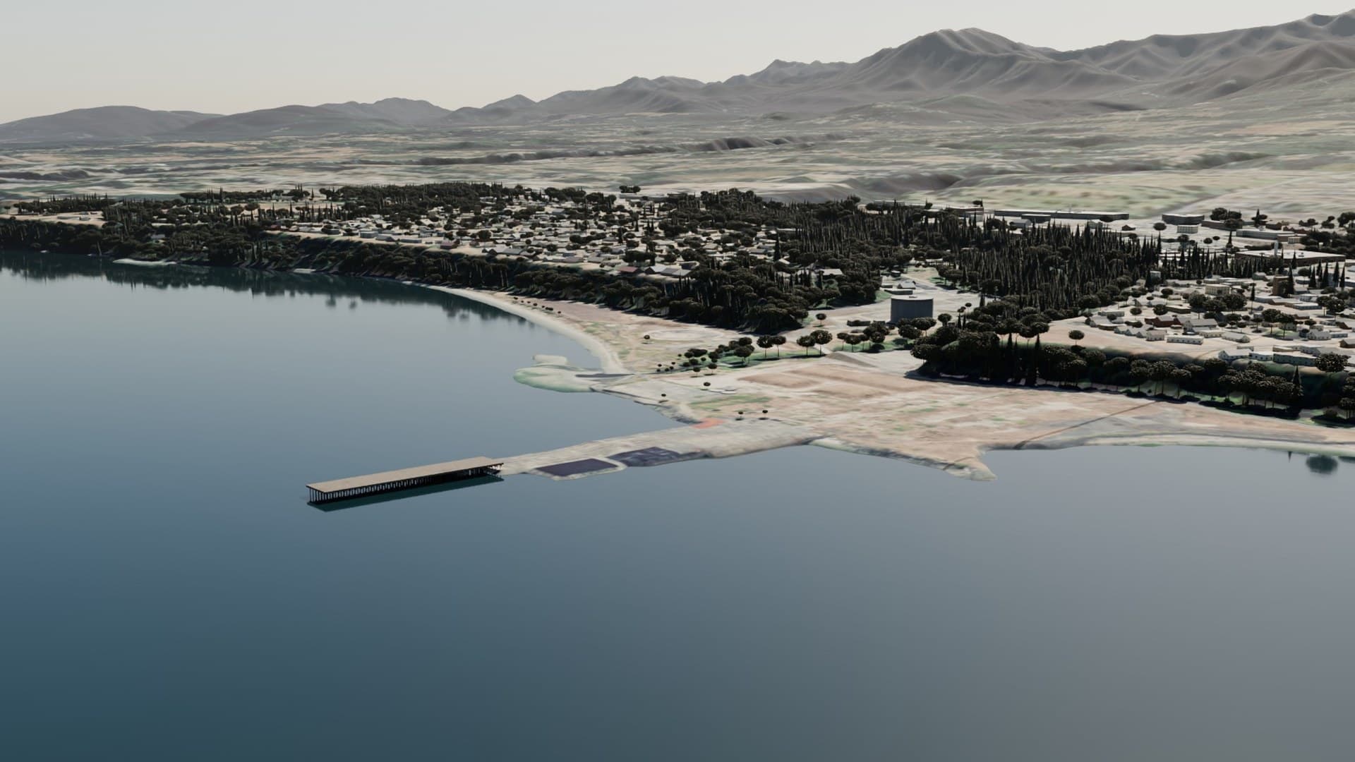 Today. The Rayonier dock and shoreline from the water.