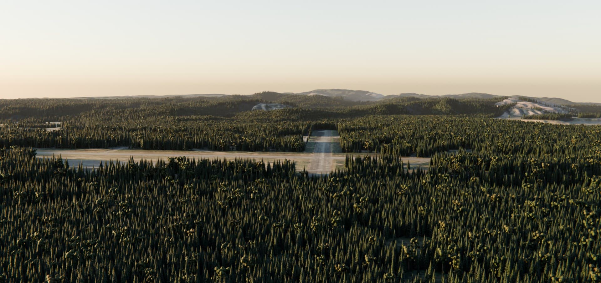 Today. Quillayute Airport from the southeast at golden hour, with the forest around it.
