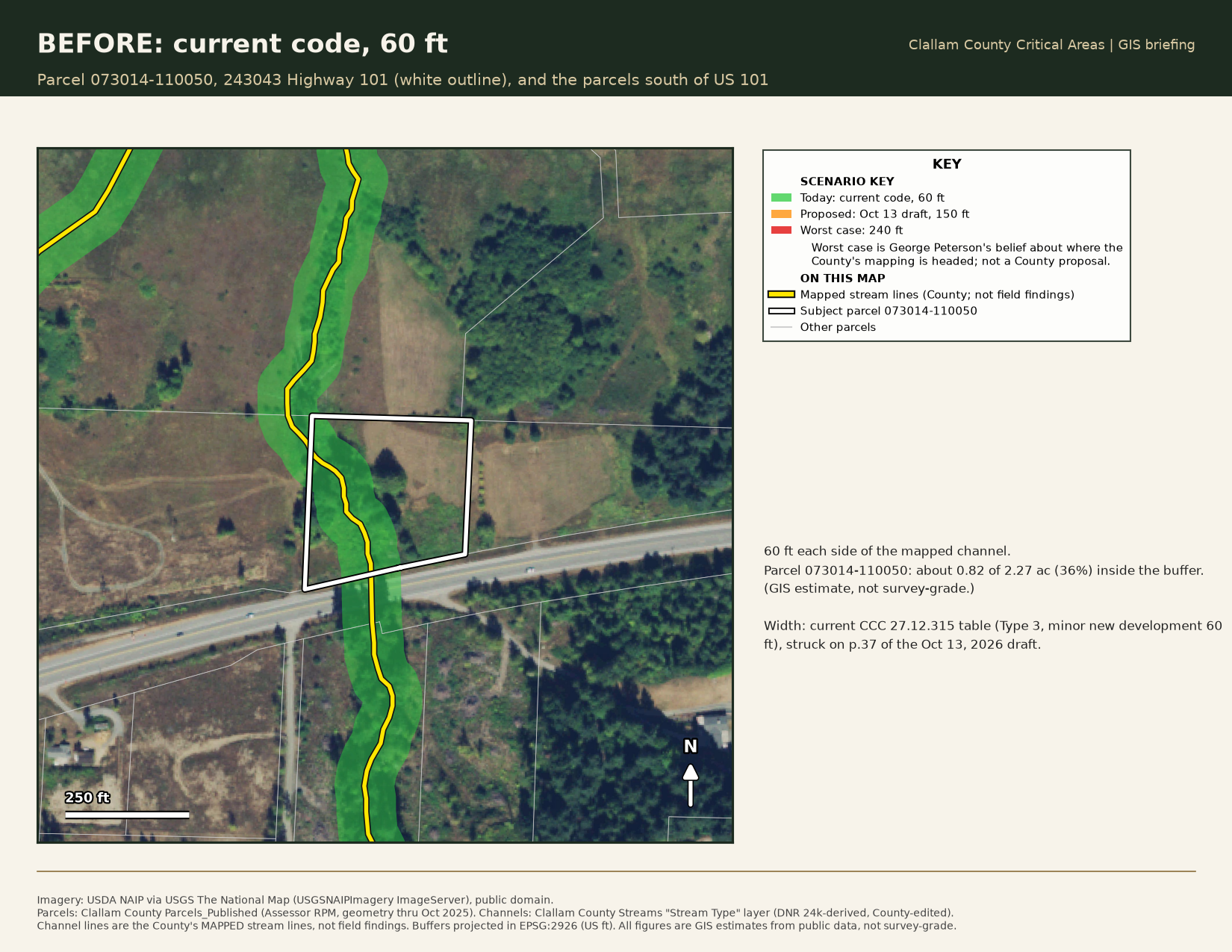60-foot buffer along the mapped channel on parcel 073014-110050